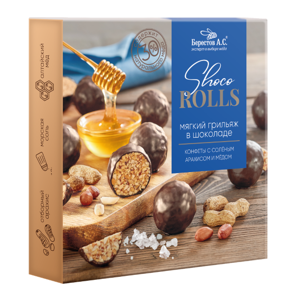 №2 Берестов Shoco Rolls конфеты с арахисом, солью и медом, 135г   в Великом Новгороде